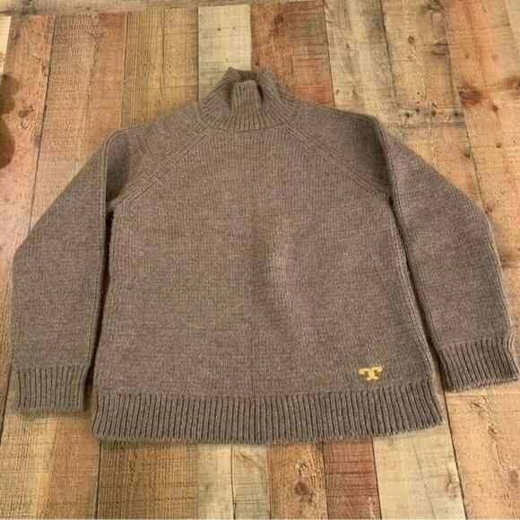 Tory Burch wool alpaca raglan turtleneck dark oatmeal sweater medium - Picture 1 of 7